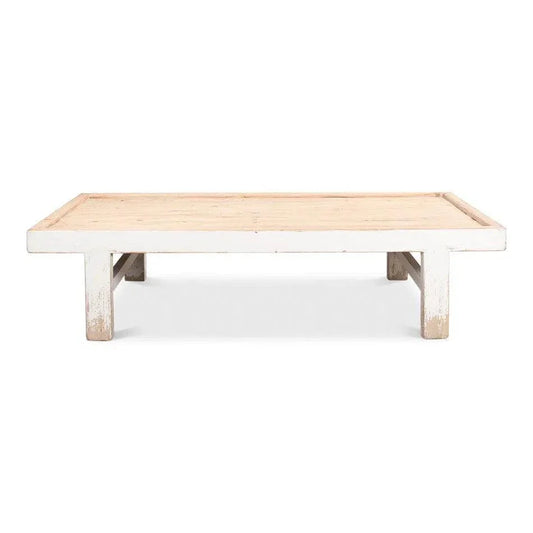 Large Wood Panel Coffee Table Antique White - LOOMLAN - Sarreid - Coffee Tables