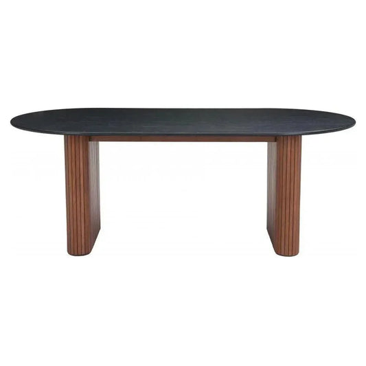Lassig Wood Black & Walnut Oval Dining Table-Dining Tables-Zuo Modern-LOOMLAN