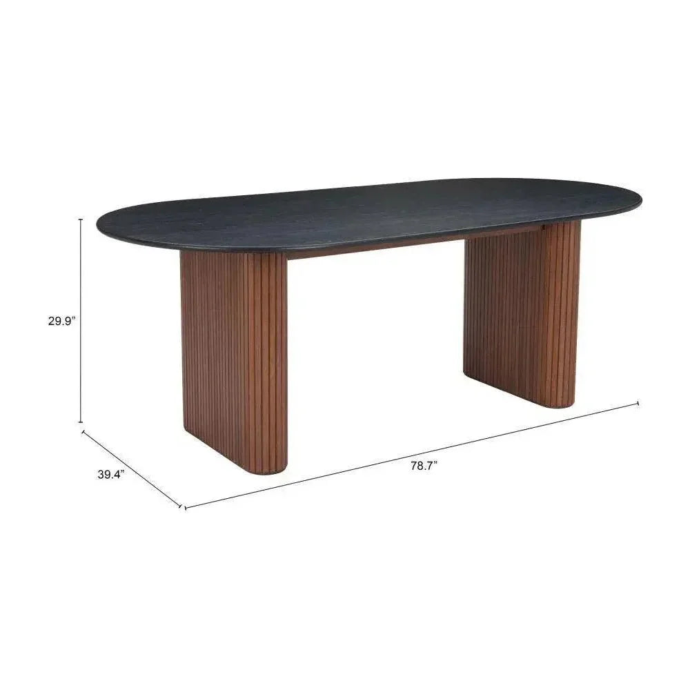 Lassig Wood Black & Walnut Oval Dining Table-Dining Tables-Zuo Modern-LOOMLAN