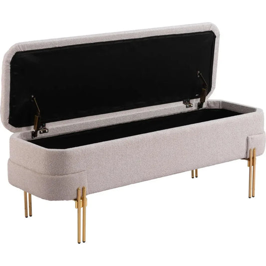 Lebreton Oatmeal Wood & Steel Beige Storage Bench - LOOMLAN - Zuo Modern - Bedroom Benches