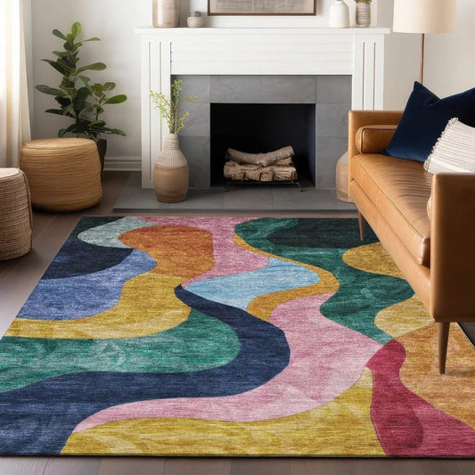 Leo Green Washable Indoor-Outdoor Rug-Outdoor Rugs-LOOMLAN Rugs-LOOMLAN