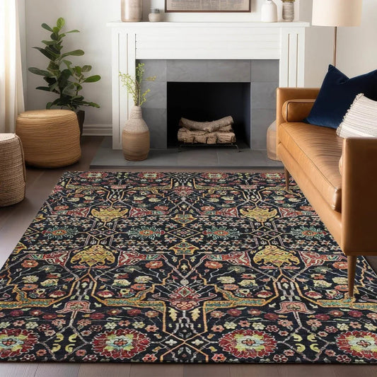 Leon Black Washable Indoor-Outdoor Rug-Outdoor Rugs-LOOMLAN Rugs-LOOMLAN
