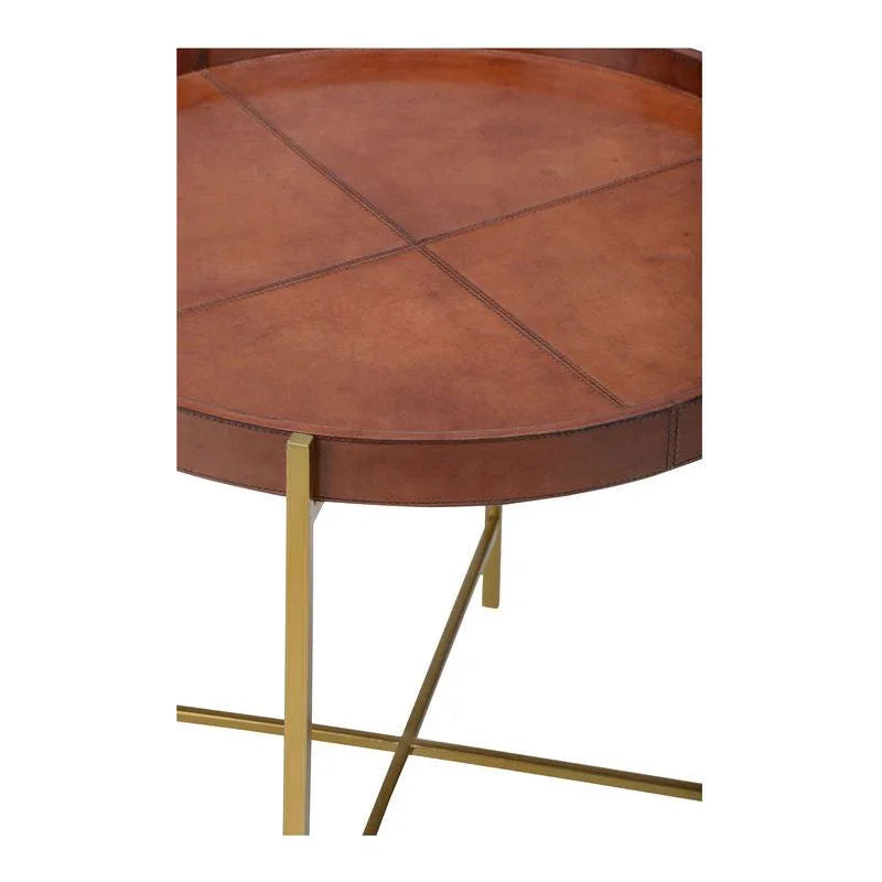 Loft Leather Top Round Side Table - LOOMLAN - Chelsea House - Side Tables
