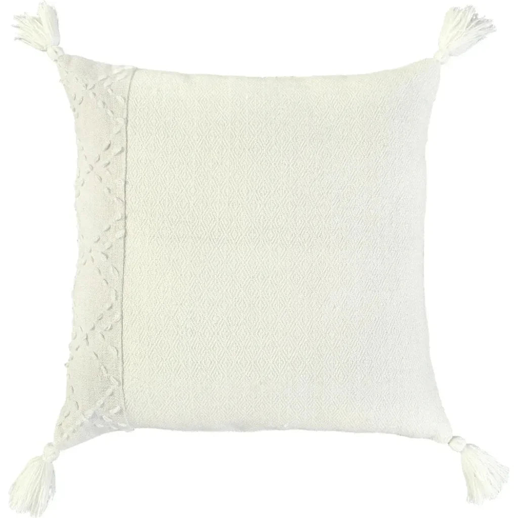 Lois Outdoor Throw Pillow With Tassels-Outdoor Pillows-LOOMLAN-Ivory-LOOMLAN