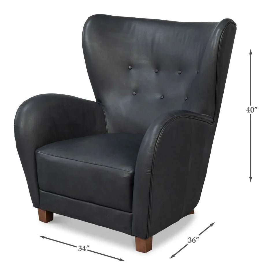 Lombard Leather Wing Chair - LOOMLAN - Sarreid - Club Chairs