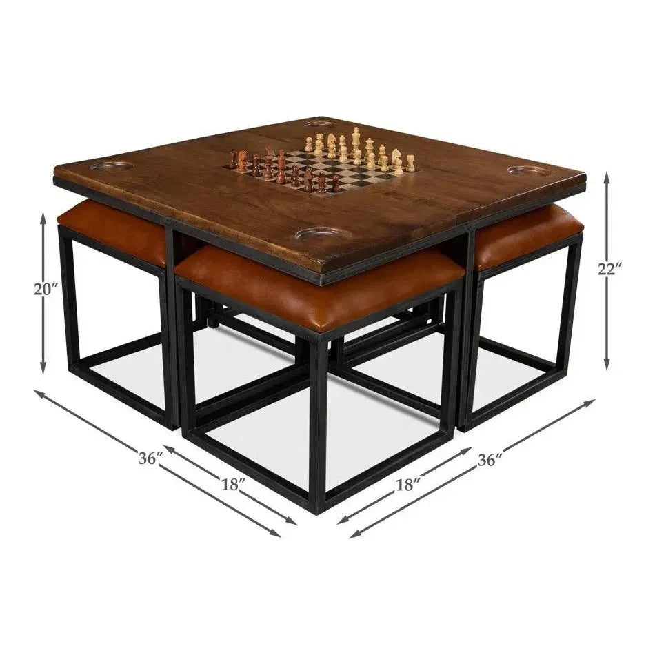 Low Game Table With Four Stools-Game Tables-Sarreid-LOOMLAN