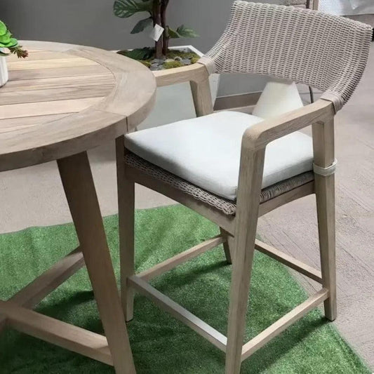 Lucia Outdoor Counter Stool Arms White Wicker & Teak-Outdoor Counter Stools-Essentials For Living-LOOMLAN
