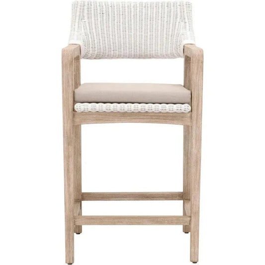 Lucia White Wicker Counter Stool Back & Arms - LOOMLAN - Essentials For Living - Counter Stools