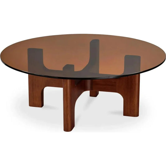 Luke Tempered Glass & Wood Round Coffee Table - LOOMLAN - Moe's Home - Coffee Tables