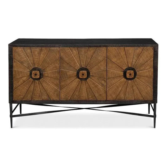Luke Wood and Metal Brown 3 Door Sideboard - LOOMLAN - Sarreid - Sideboards