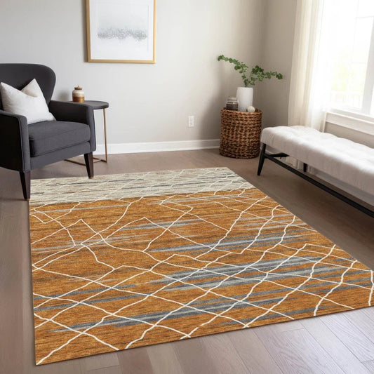 Lumira Orange Washable Indoor-Outdoor Rug-Outdoor Rugs-LOOMLAN Rugs-LOOMLAN