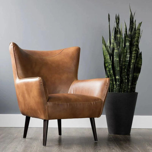 Luther Leather Lounge Chair Wood Legs - LOOMLAN - SUNPAN - Accent Chairs