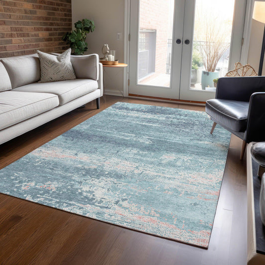 Maeara Teal Washable Indoor-Outdoor Rug