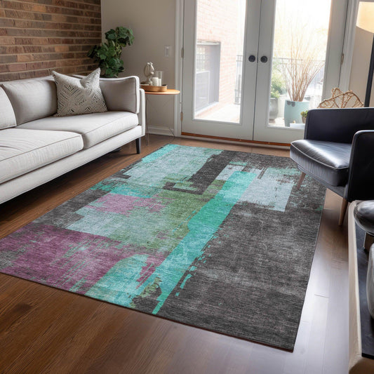 Maearis Teal Washable Indoor-Outdoor Rug