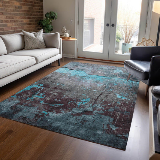 Maeel Teal Washable Indoor-Outdoor Rug