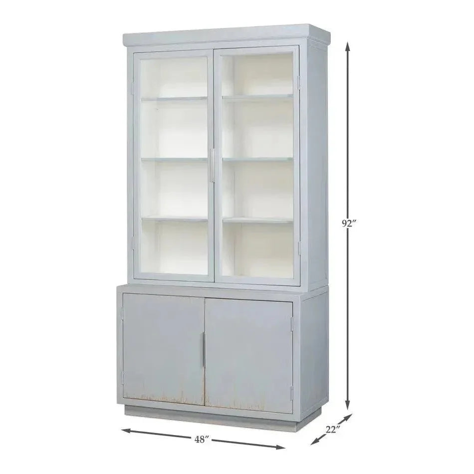 Maldives 2 Glass Doors Bookcase Eros Blue - LOOMLAN - Sarreid - Buffets & Curios