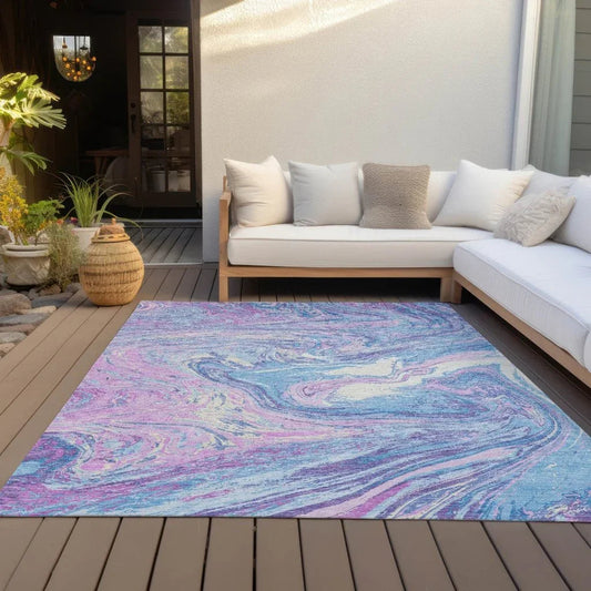 Malika Blue Washable Indoor-Outdoor Rug-Outdoor Rugs-LOOMLAN Rugs-LOOMLAN