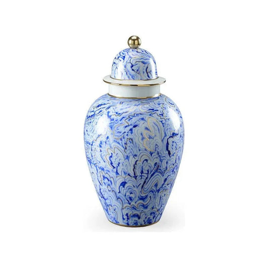 Marbleized Covered White Glazed Porcelain Urn - LOOMLAN - Chelsea House - Vases & Jars