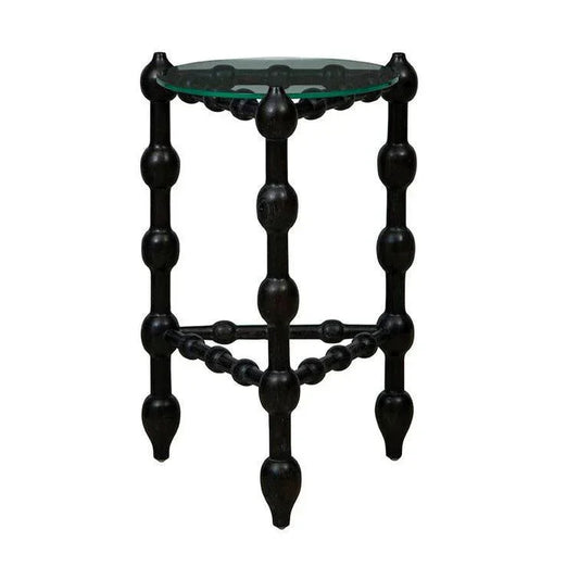 Marcos Glass Topped Wooden Round End Table - LOOMLAN - Furniture Classics - Side Tables