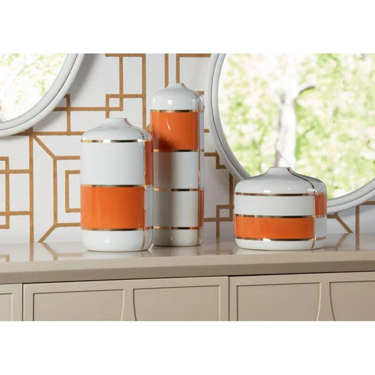 Massaro Orange Block Design Ceramic Canister (Set of 3) - LOOMLAN - Wildwood - Vases & Jars