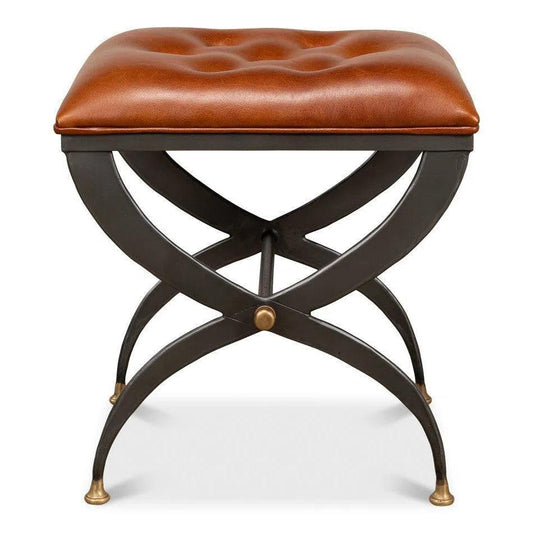 Mathsson Leather and Iron FootStool - LOOMLAN - Sarreid - Poufs and Stools