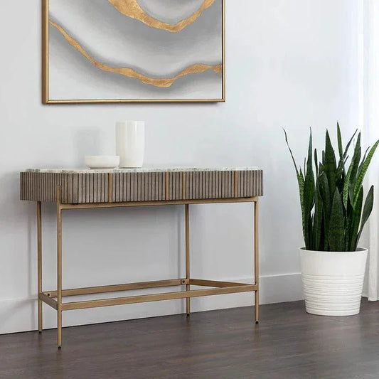 Mauro Console Table Marble & Antique Brass - LOOMLAN - SUNPAN - Console Tables