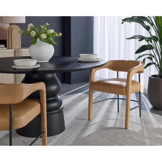 Mavia Dining Armchair Sesame Leather Chair - LOOMLAN - SUNPAN - Dining Chairs