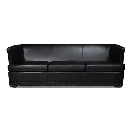 Mcmillan Distilled Wood & Leather Black Sofa - LOOMLAN - Sarreid - Sofas & Loveseats