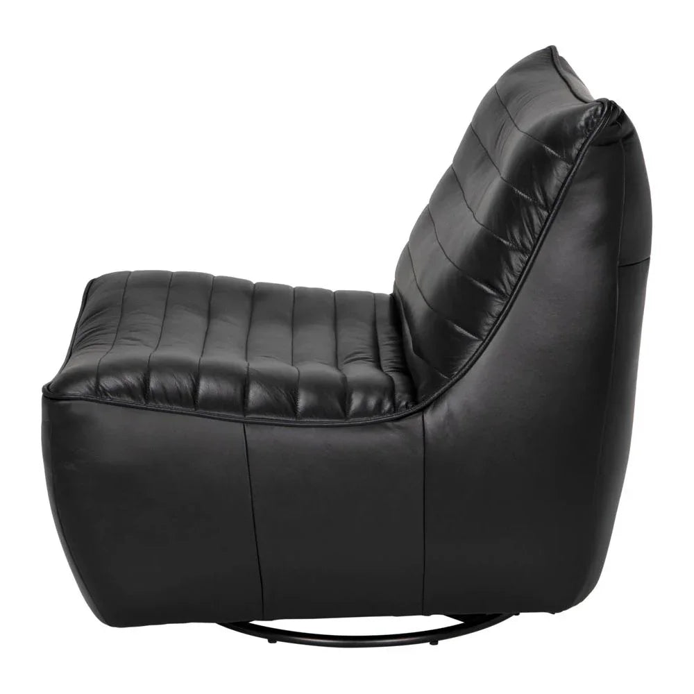 Mcclain Top - Grain Leather Swivel Club Chair - LOOMLAN - Noir - Club Chairs