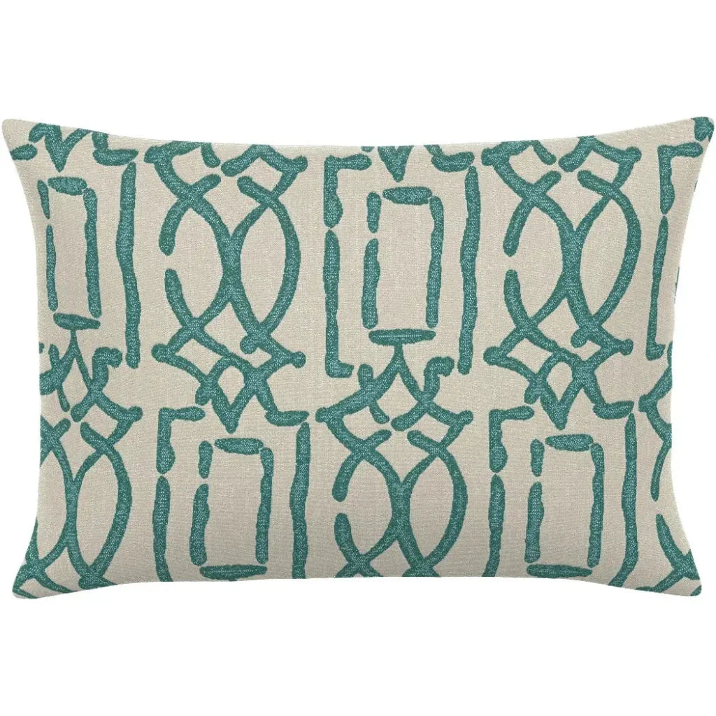 Meditation Turquoise Handmade Outdoor Pillow-Outdoor Pillows-Earnest Collection-20"x13" Lumbar-LOOMLAN