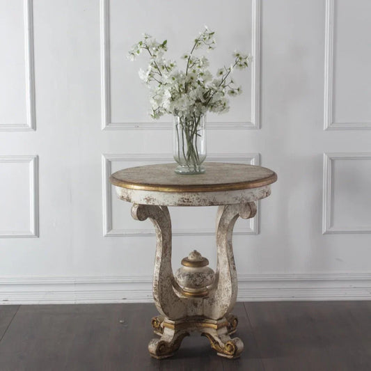 Mediterranean Wooden Round Accent Table - LOOMLAN - Peninsula Home - Side Tables