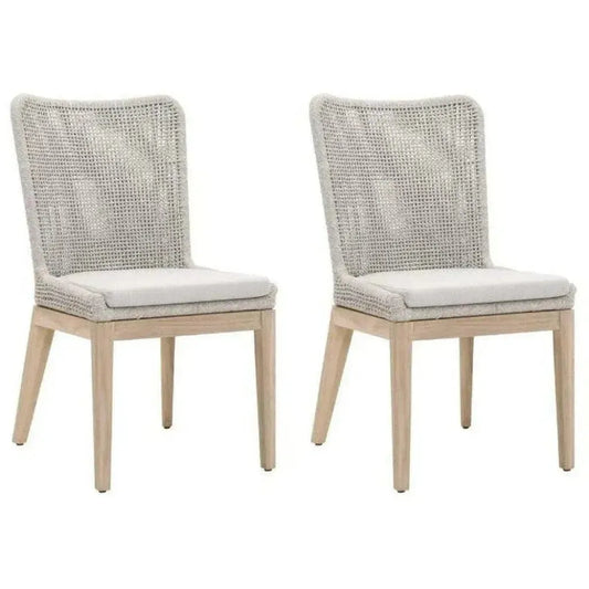 Mesh Outdoor Dining Chair 2PC Taupe & White Rope & Teak-Outdoor Dining Chairs-Essentials For Living-LOOMLAN