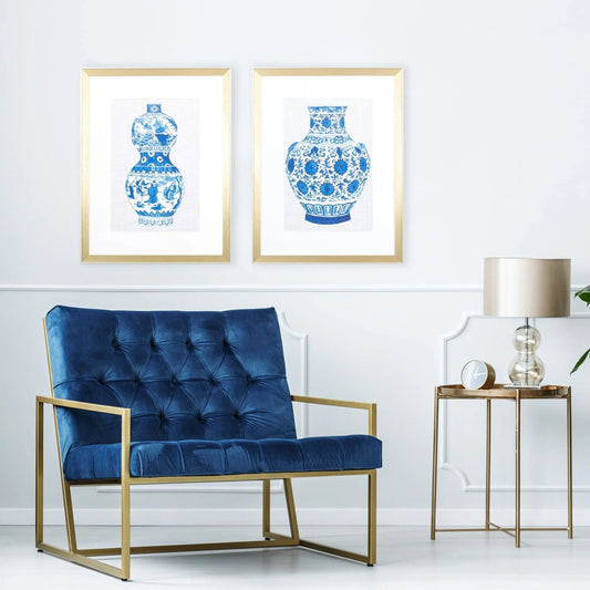 Ming Vase B Blue Framed Wall Art 2PC