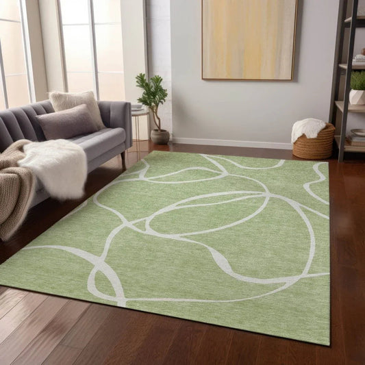 Mirelle Green Washable Indoor-Outdoor Rug-Outdoor Rugs-LOOMLAN Rugs-LOOMLAN