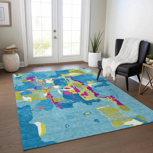 Mysa Teal Washable Indoor-Outdoor Rug-Outdoor Rugs-LOOMLAN Rugs-LOOMLAN