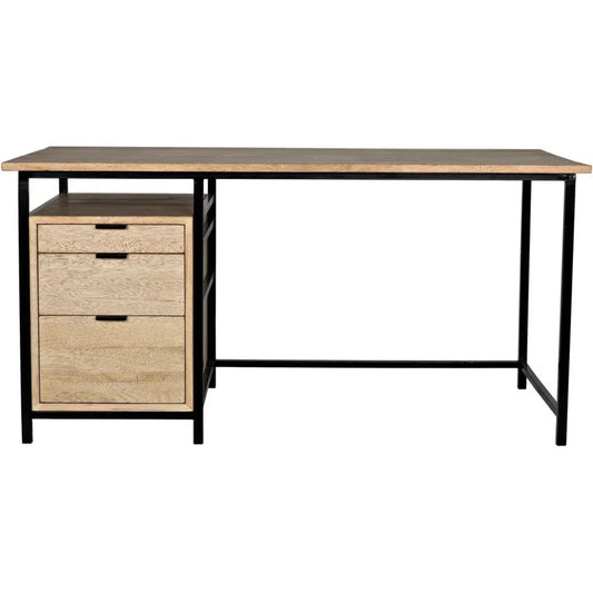 Nabucco Wood and Steel Brown Desk-Home Office Desks-Noir-LOOMLAN