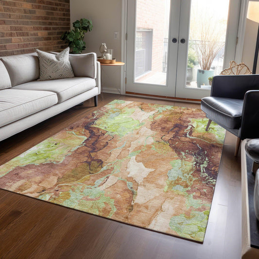 Naelain Brown Washable Indoor-Outdoor Rug