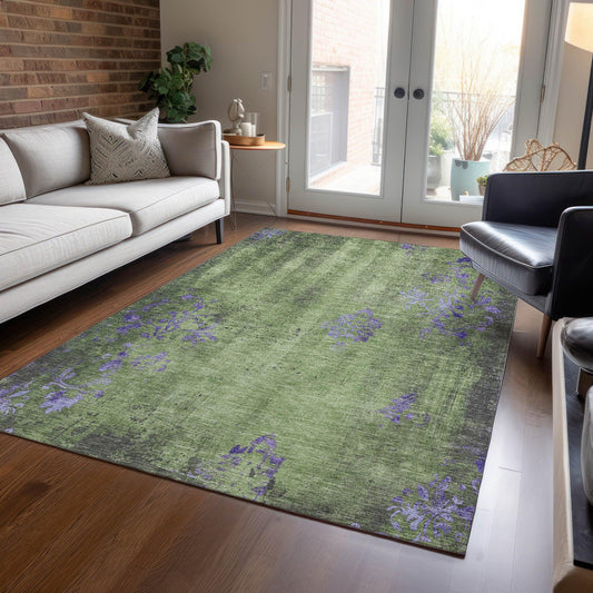Naelion Green Washable Indoor-Outdoor Rug