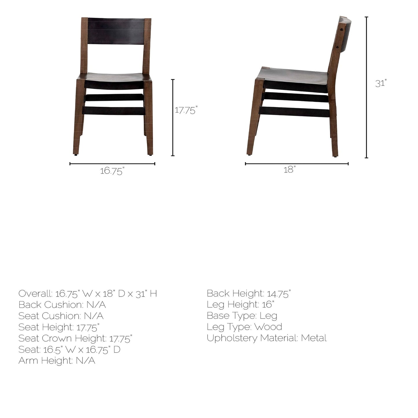 Nell Wooden Black Dining Chair (Set of 2)