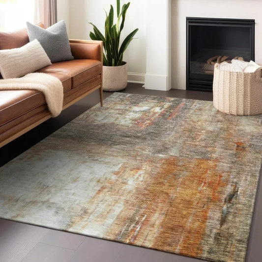 Nocturne Orange Washable Indoor-Outdoor Rug-Outdoor Rugs-LOOMLAN Rugs-LOOMLAN