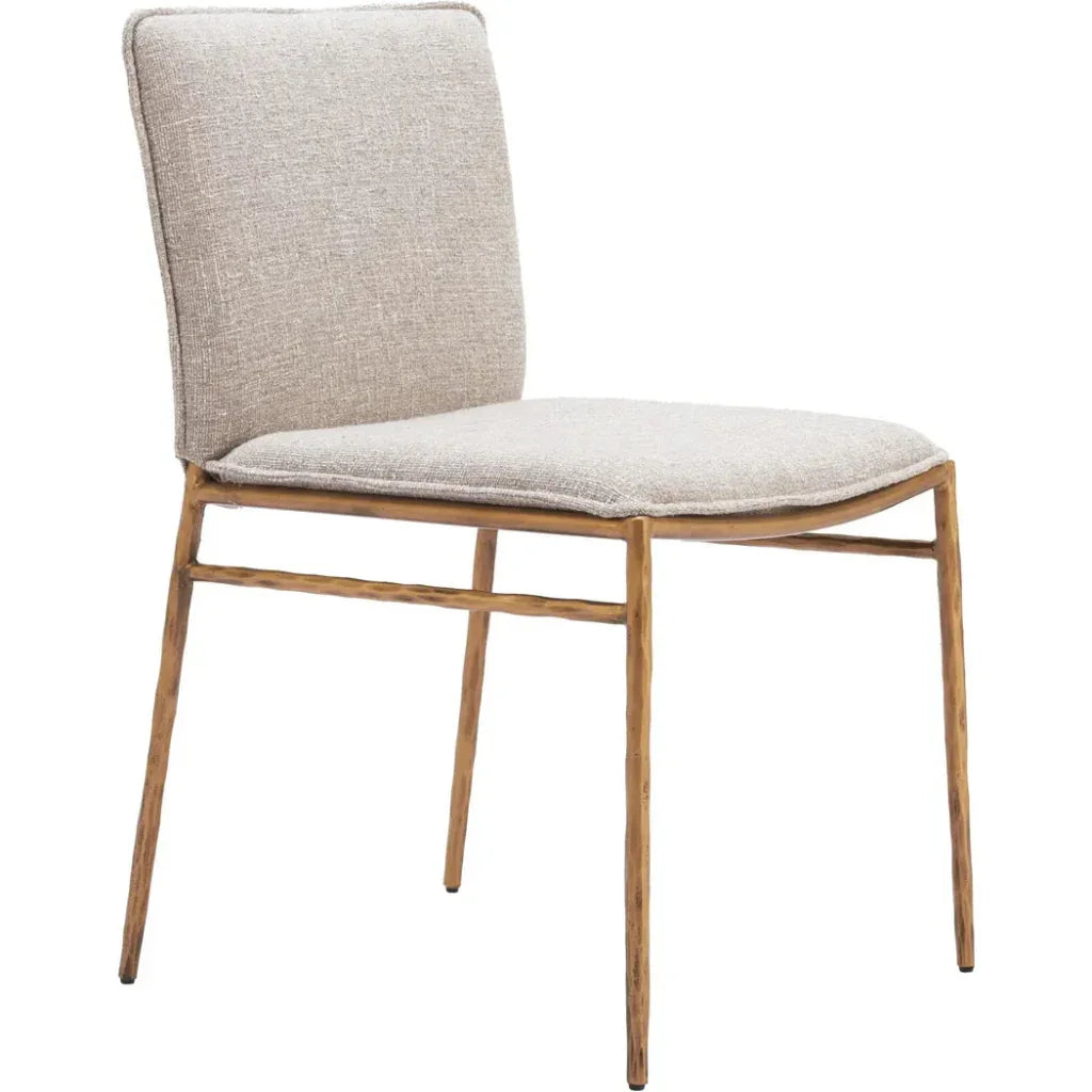 Nordvest Beige and Gold Armless Dining Chair - LOOMLAN - Zuo Modern - Dining Chairs