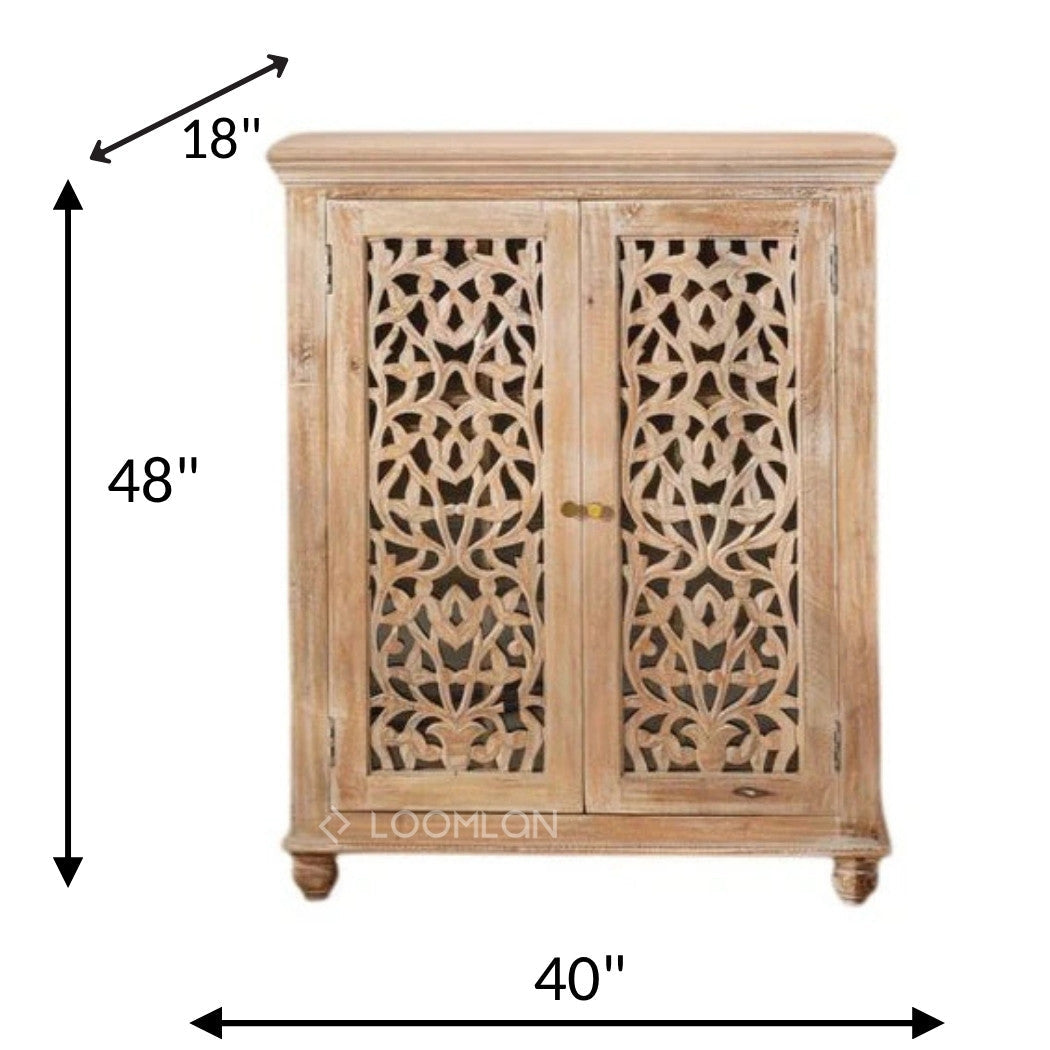 Norella Coastal Tall Bar Cabinet Carved Wood Doors-Home Bar Cabinets-LOOMLAN-LOOMLAN