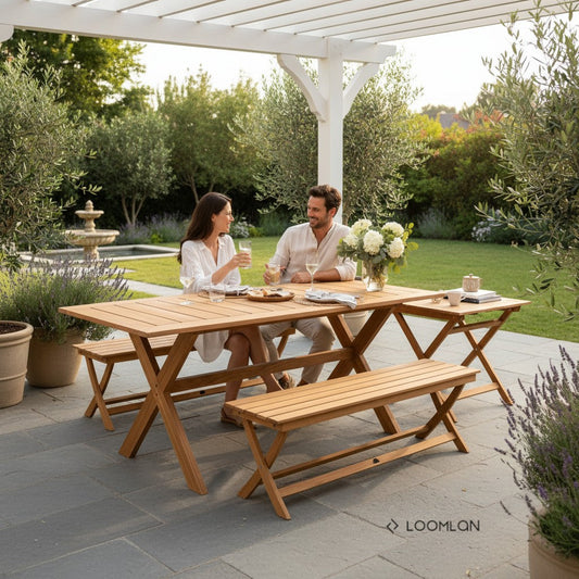 Oakville Teak Rectangular Patio Picnic Dining Set 3PC