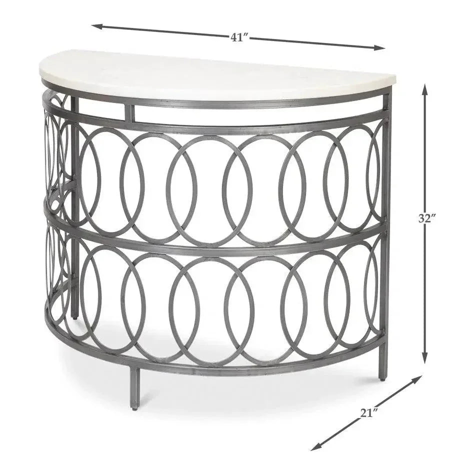 Olympia Demilune Table White Marble Top - LOOMLAN - Sarreid - Side Tables