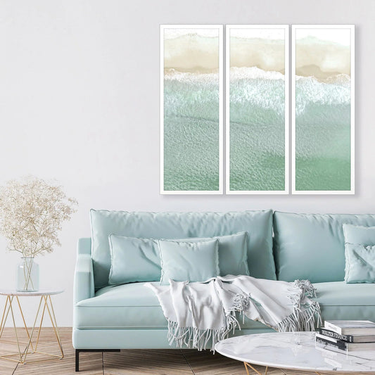 On the Shore Wood Turquoise Framed Wall Art 3PC
