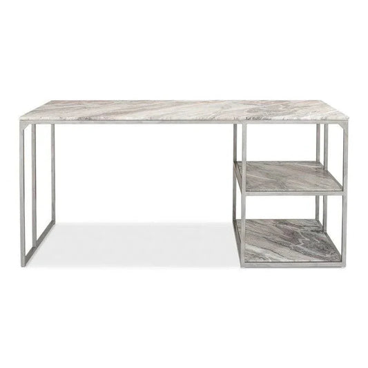 Open Desk With Shelves Marble Top-Home Office Desks-Sarreid-LOOMLAN