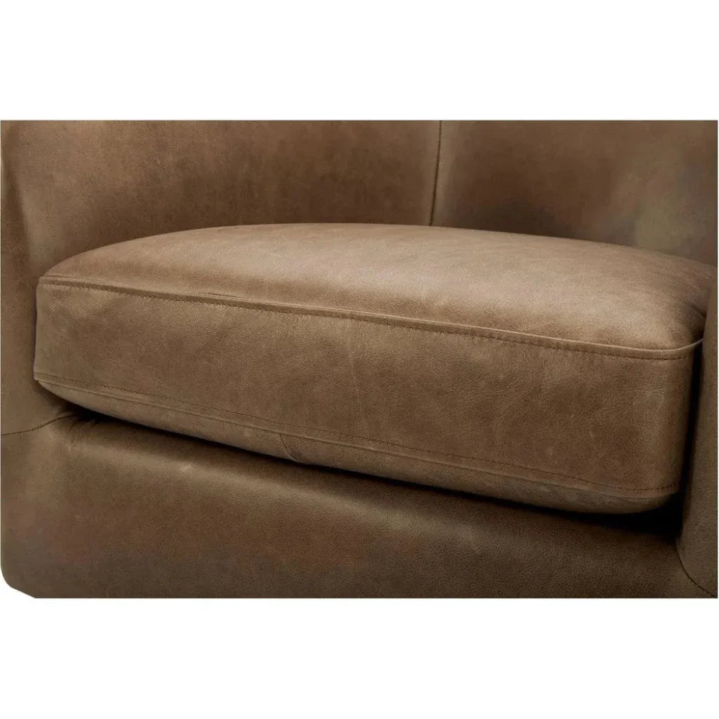 Oscy Grain Leather & Solid Wood Brown Swivel Arm Chair - LOOMLAN - Moe's Home - Club Chairs