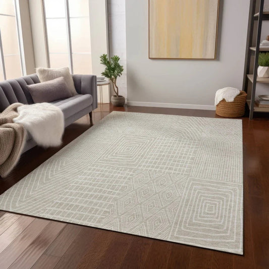 Owen Beige Washable Indoor-Outdoor Rug-Outdoor Rugs-LOOMLAN Rugs-LOOMLAN