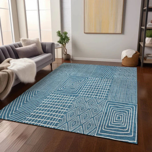 Owen Teal Washable Indoor-Outdoor Rug-Outdoor Rugs-LOOMLAN Rugs-LOOMLAN