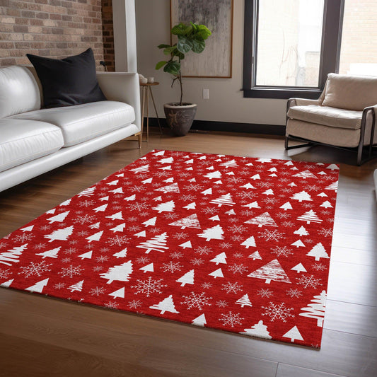 Paelor Red Washable Indoor-Outdoor Rug